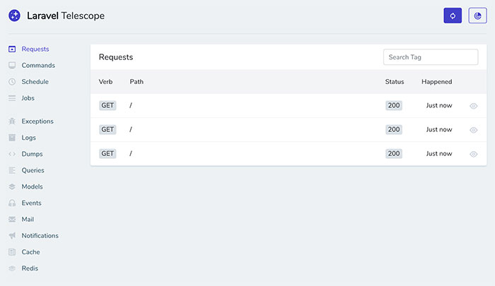 Laravel-Telescope后台示例图