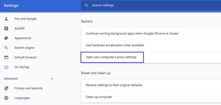 Google Chrome 中的系统设置页面