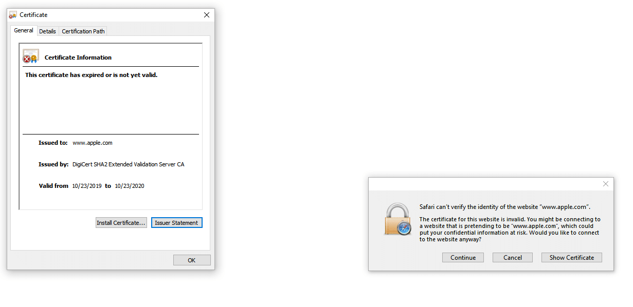 Safari 中的 NET--ERR_CERT_DATE_INVALID 错误消息