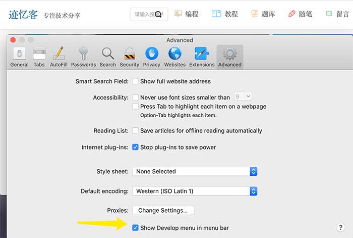 在 Safari 中显示开发者菜单