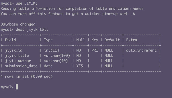 Mysql 创建表查询结构