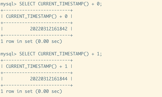 MYSQL CURRENT_TIMESTAMP 数值上下文