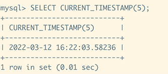 MySQL CURRENT_TIMESTAMP 小数秒精度
