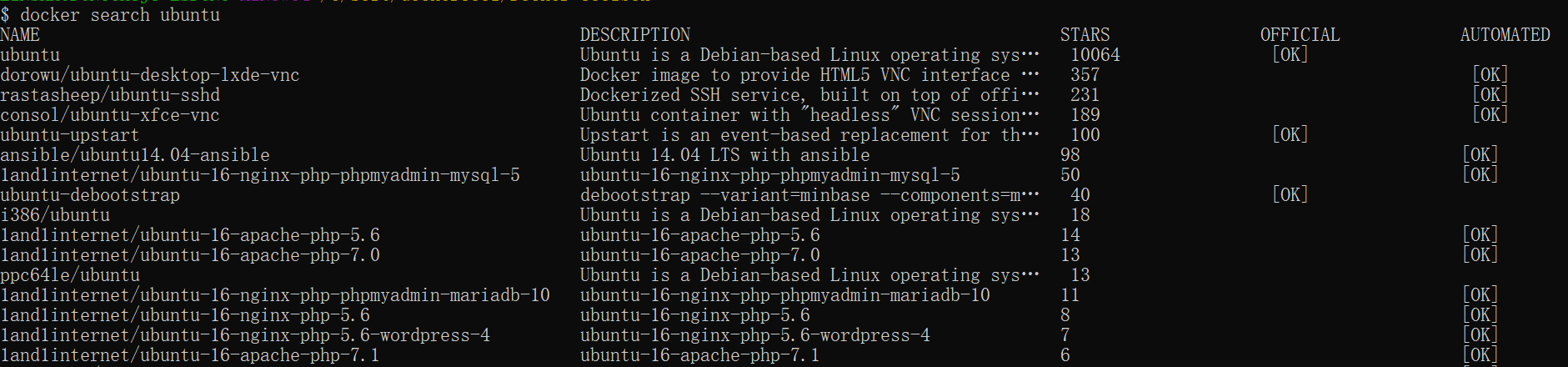 docker search ubuntu