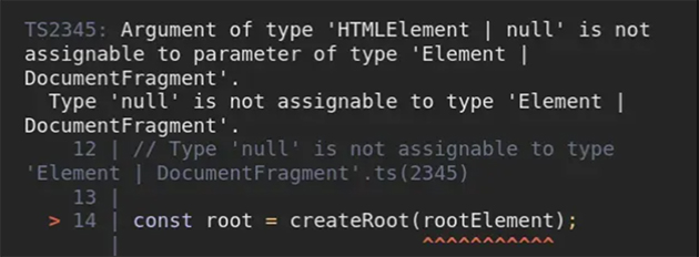React HTMLElement or null' not assignable to parameter 错误
