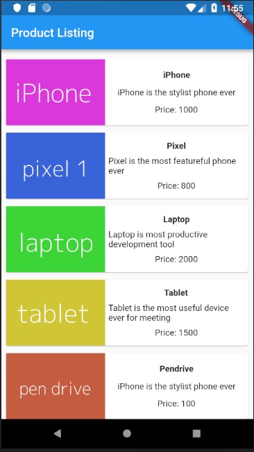 flutter product listing
