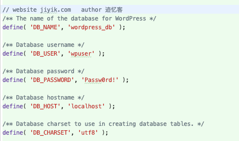 wordpress 配置文件数据库配置项