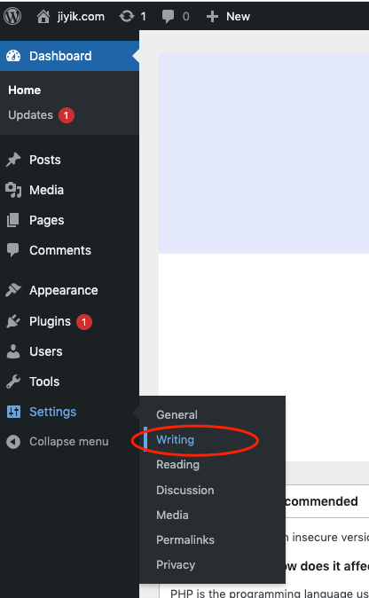 WordPress Writing Setting