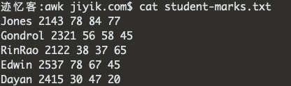 awk 示例2 student-marks 文件内容