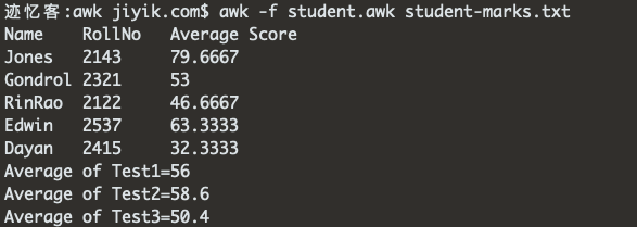 awk 示例2 执行结果