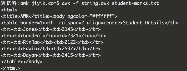 awk 示例3 生成html报告