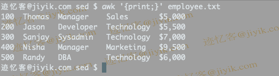 Awk 打印文件中每一行