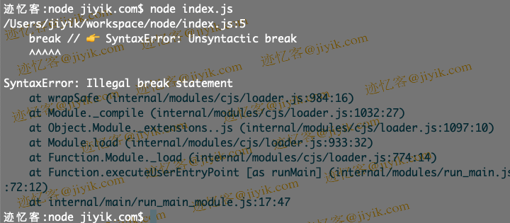 JavaScript 中的 Unsyntactic break 错误