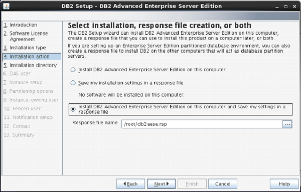 db2 installation action