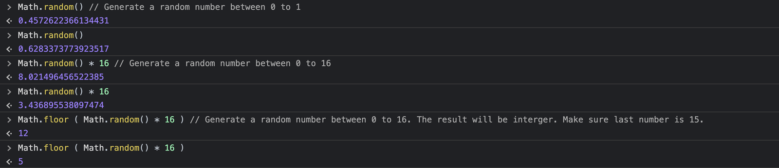 每次调用 Math.random() 都会给出一个新结果