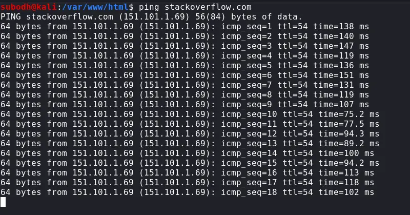 ping in terminal