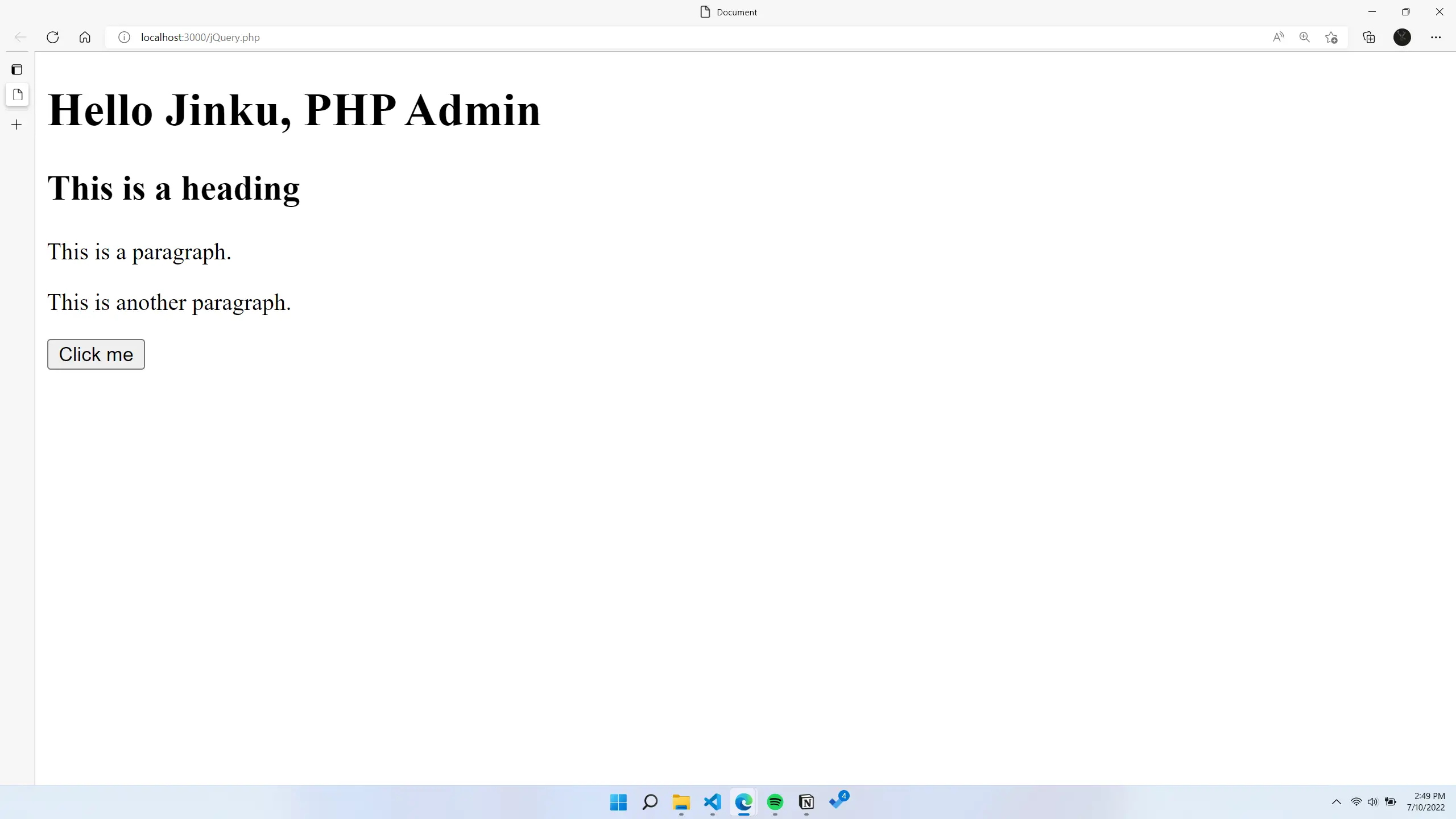 单击按钮前呈现的 PHP 文件
