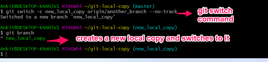 git switch new local copy