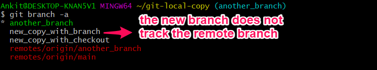 git copy with branch no tracking relation