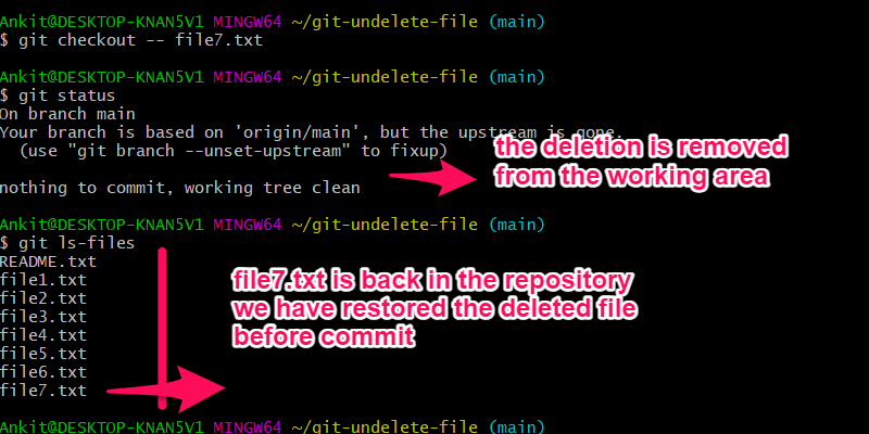 git restore deleted file 2 steps