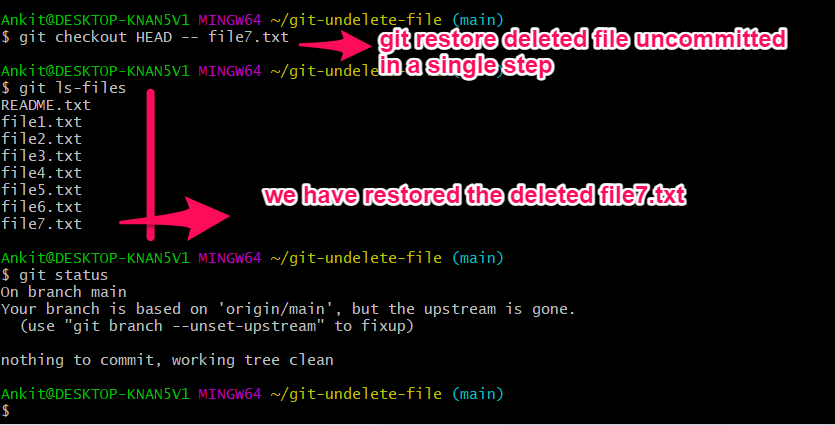 git undelete single step checkout