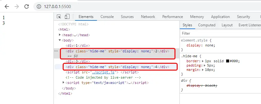 javascript 使用显示属性隐藏元素