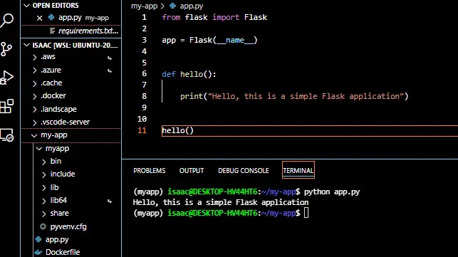 执行我们的 Flask 应用程序时的代码结果