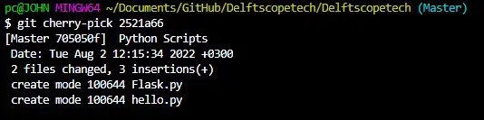 使用 git cherry-pick 命令将更改从 Python 脚本提交复制到 master 分支