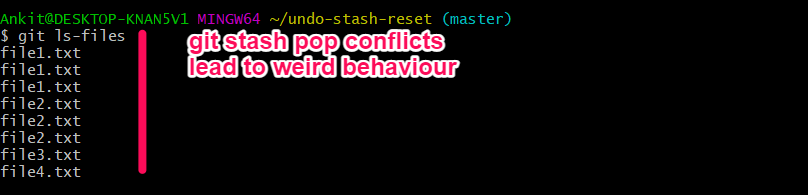 git stash pop conflicts weird behavior