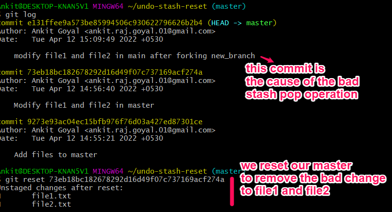 git reset bad commit