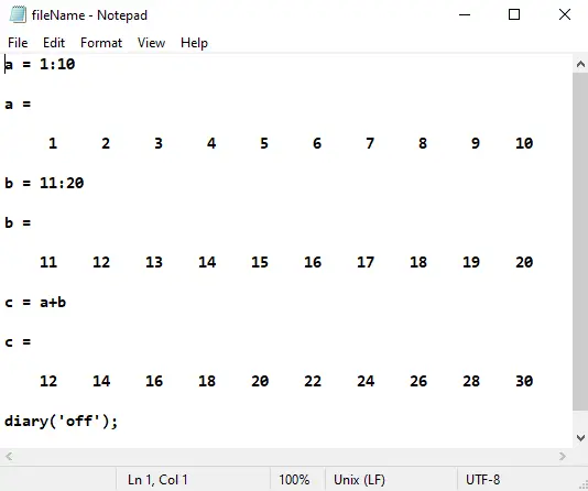在 matlab 中使用日记命令保存命令窗口内容