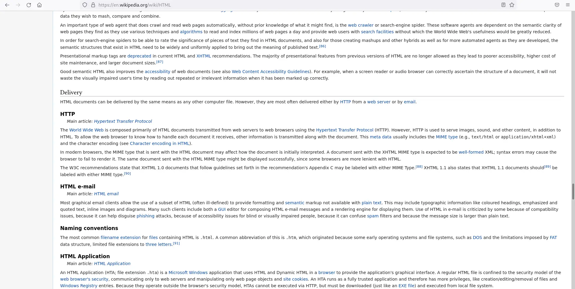 关于 HTML 的维基百科页面