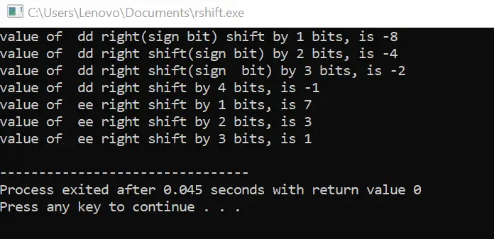 Right Shift - Output