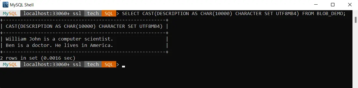 MySQL Blob to String - CAST