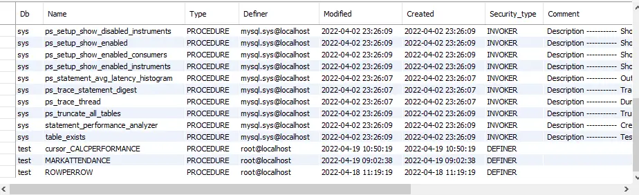 列出mysql中的所有存储过程——列出所有过程