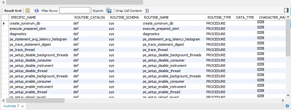 列出 mysql 中的所有存储过程 - 使用例程表列出所有数据库的所有过程