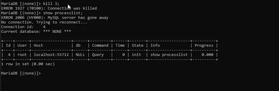 MySQL Kill Connection - Step 3