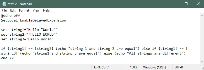 testfile if else string with double quotes
