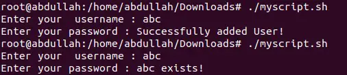 useradd 命令的 bash 脚本的输出