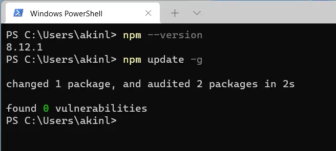 npm update -g