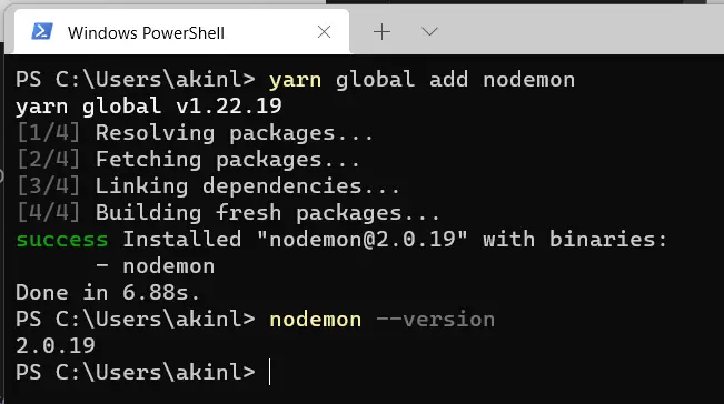 yarn global add nodemon